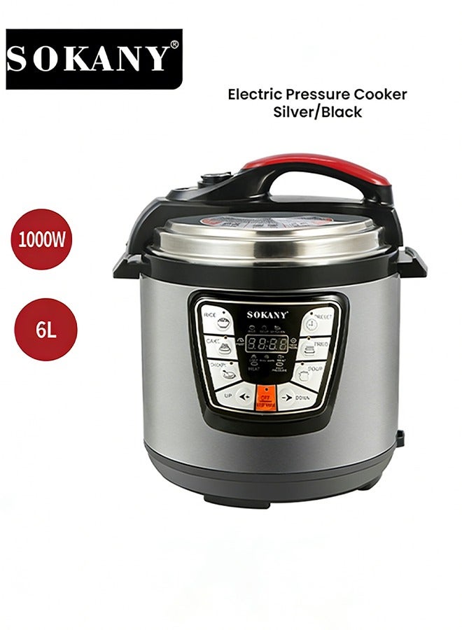 sokany Electric Digital Pressure Cooker,Multi-Function Cooking,Instant Steam Pot, 6L capacity with 1000W Power,Stainless Steel Body,SK-2401 Silver/Black - Image 1