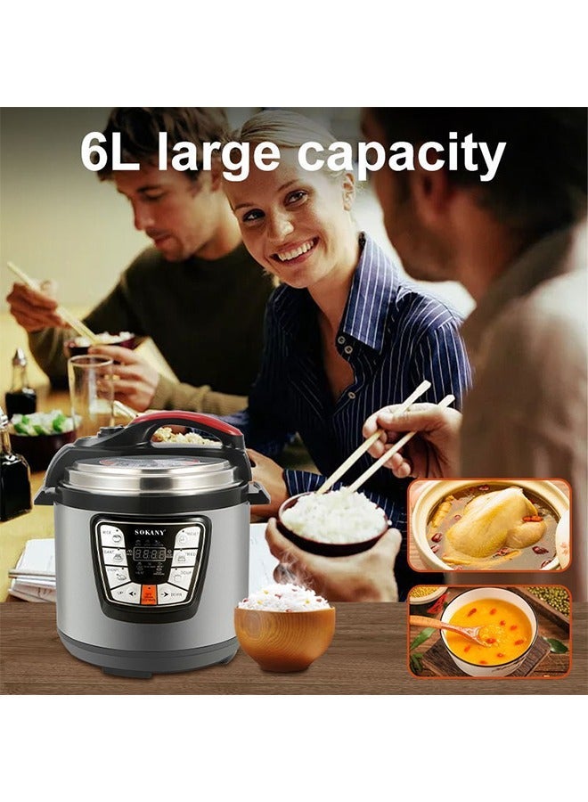 sokany Electric  Pressure Cooker,Multi-Function Cooking,Rice Cooker,Steamer and Food Warmer, 9 Smart Presets,Delay Timer,6L 1000W SK-2401 Silver/Black - Image 4