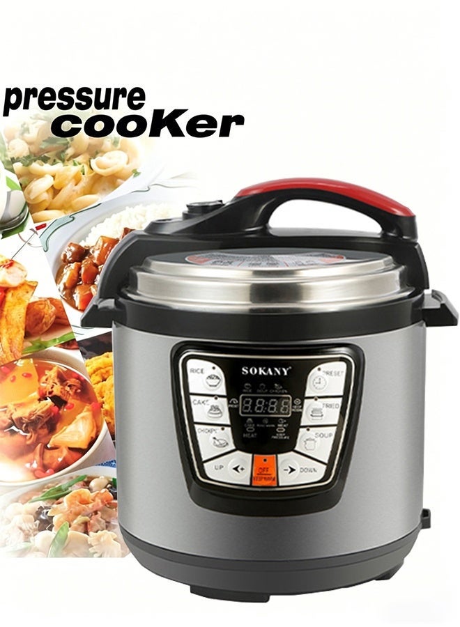 Electric Pressure Cooker,Multi-Function Cooking,Rice Cooker,Steamer and Food Warmer, 9 Smart Presets,Delay Timer,6L 1000W SK-2401 Silver/Black