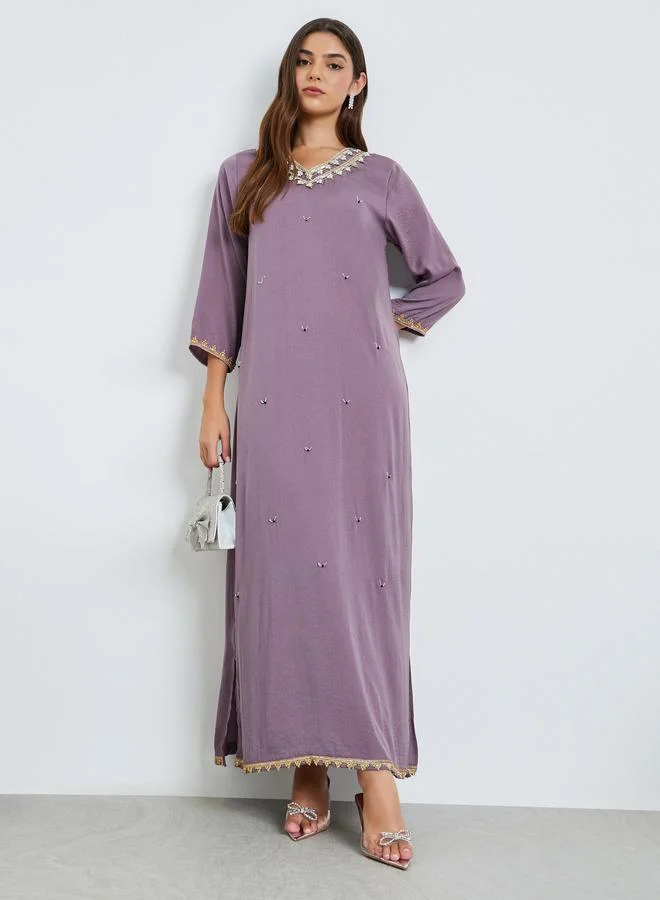 Purple Embroidered Beadwork Jalabiya