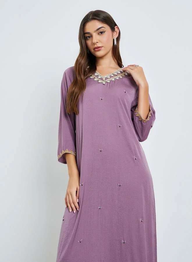 أميرة Purple Embroidered Beadwork Jalabiya