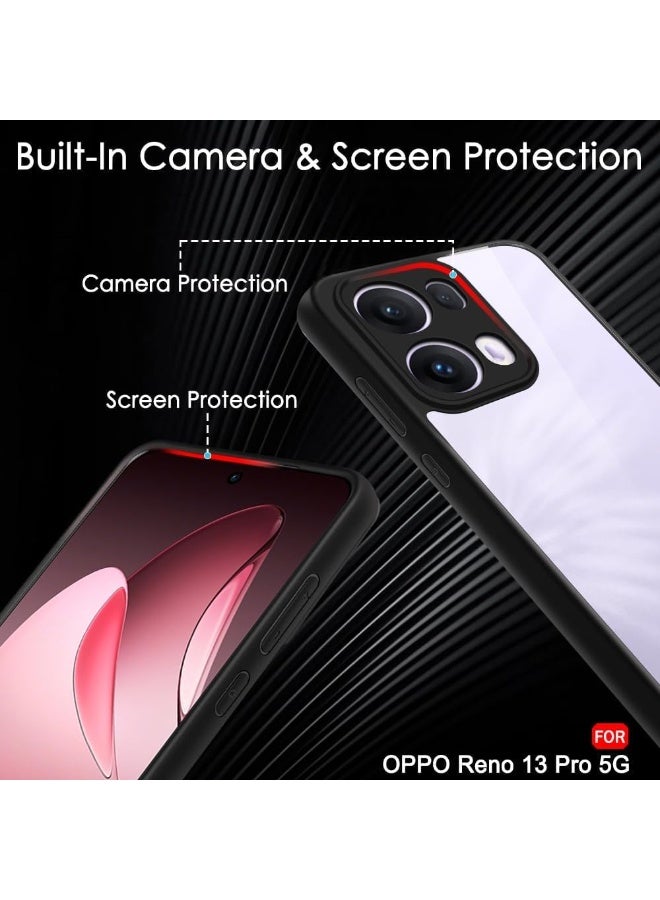 Ultra Hybrid Shockproof Sleek Armor Back Cover Case for Oppo Reno 13 Pro 5G 360° Protection Crystal Clear Hard Back Transparent Cover Case (Black) - Image 4