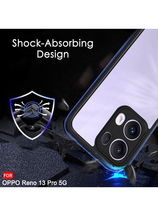 Ultra Hybrid Shockproof Sleek Armor Back Cover Case for Oppo Reno 13 Pro 5G 360° Protection Crystal Clear Hard Back Transparent Cover Case (Black) - Image 3