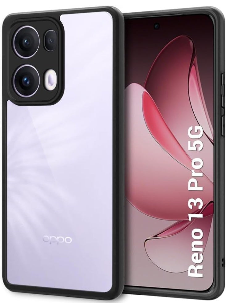 Ultra Hybrid Shockproof Sleek Armor Back Cover Case for Oppo Reno 13 Pro 5G 360° Protection Crystal Clear Hard Back Transparent Cover Case (Black) - Image 1