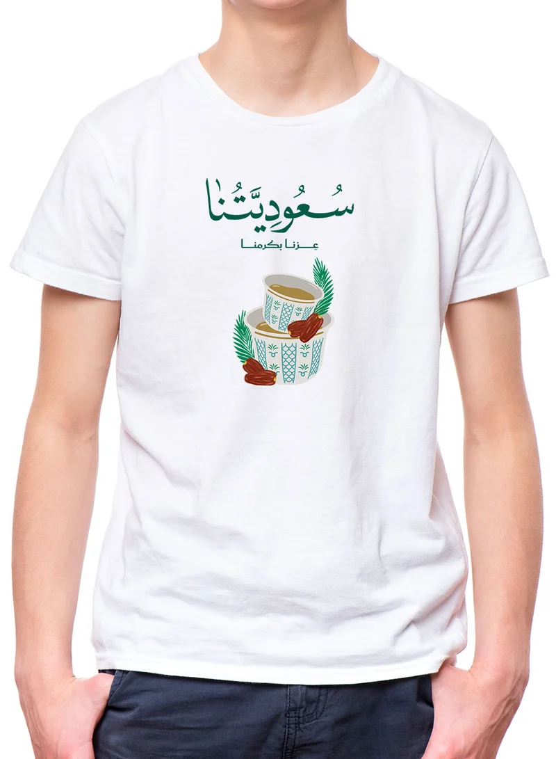 LOWHA Kids & Teens Cotton T-Shirt for Saudi National Day or Everyday Saudi Pride Wear for Boys & Girls