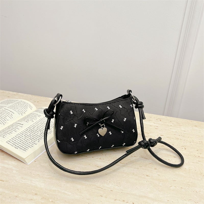 Women's Crossbody Bag Black Pink Contrast Bubble Gauze Bow - Image 3