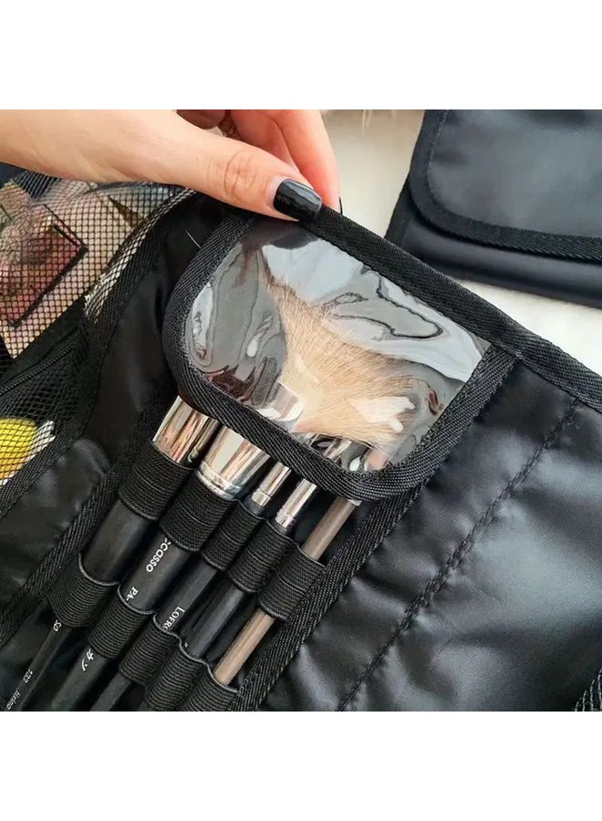 Black Large Capacity Cosmetic Organizer Bag Foldable Travel Makeup Pouch With Multiple Compartments Portable Toiletry Storage For Women Sleek Design For Daily Use Or Trips Minimalist Design Zipper Closure - Image 5