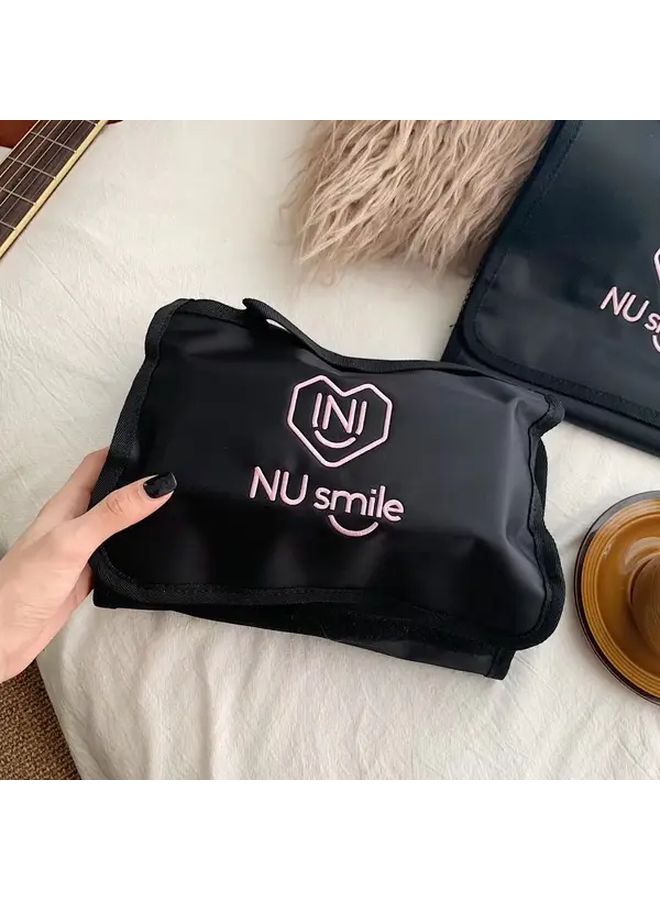 Black Large Capacity Cosmetic Organizer Bag Foldable Travel Makeup Pouch With Multiple Compartments Portable Toiletry Storage For Women Sleek Design For Daily Use Or Trips Minimalist Design Zipper Closure - Image 2