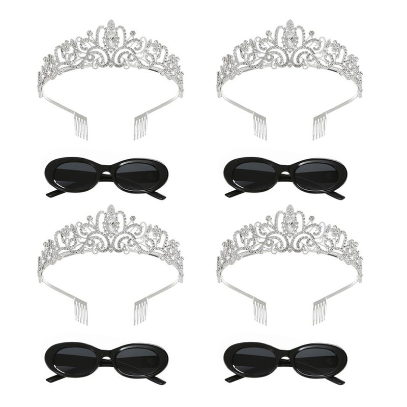Furutonhe 8 Pcs Princess Tiara Crowns and Sunglasses Women Costume Accessories Set Dress Up Bachelorette Party Favors for Diaries Mia - Image 1