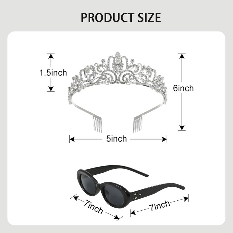 Furutonhe 8 Pcs Princess Tiara Crowns and Sunglasses Women Costume Accessories Set Dress Up Bachelorette Party Favors for Diaries Mia - Image 2