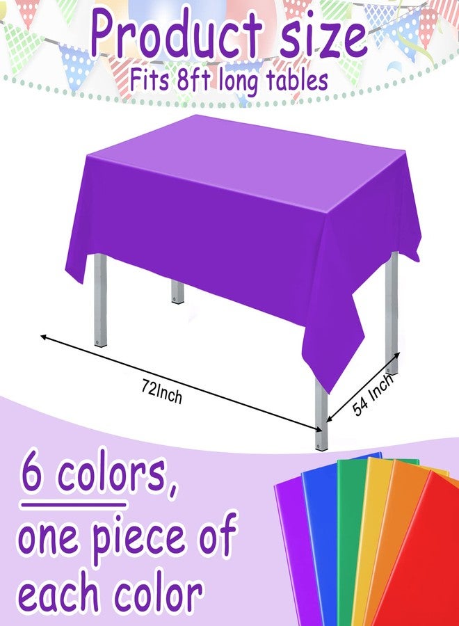 Panelee 6 Pcs Assorted Color Plastic Tablecloth 54 x 72 Inch Disposable Colorful Tablecloth Rectangle Table Cover for Birthday Party Wedding Picnic Graduation Table Decoration (Bright Color) - Image 2