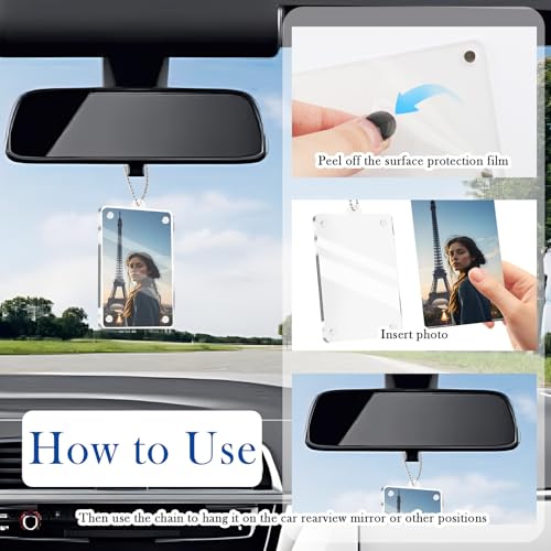 YGDMD Car Picture Holder with Chain for Hanging Rearview Mirror Accessories,3.54" Magnetic Car Picture Frame Ornament to Display Photo,Personalized Cars Hanger for Couples Photo Holder - Image 5