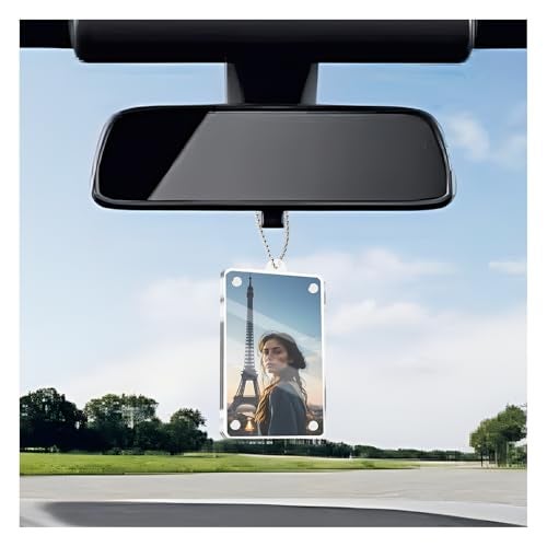 YGDMD Car Picture Holder with Chain for Hanging Rearview Mirror Accessories,3.54" Magnetic Car Picture Frame Ornament to Display Photo,Personalized Cars Hanger for Couples Photo Holder - Image 1