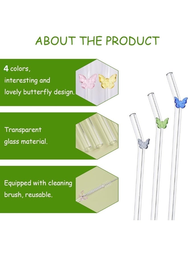 Happy Home Pack of 5 Reusable Butterfly Glass Straws with Cleaning Brush Suitable for Various Cold and Hot Drinks Curved Drinking Straw for Lemonade, Juice, Smoothie, Milk - Image 2