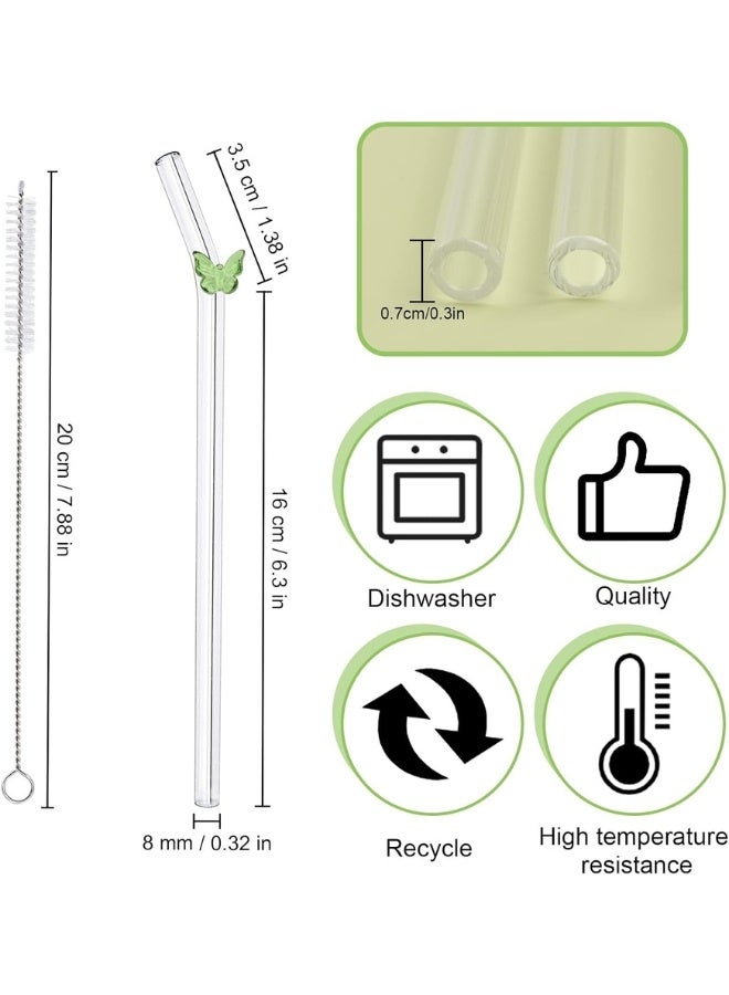 Happy Home Pack of 5 Reusable Butterfly Glass Straws with Cleaning Brush Suitable for Various Cold and Hot Drinks Curved Drinking Straw for Lemonade, Juice, Smoothie, Milk - Image 3