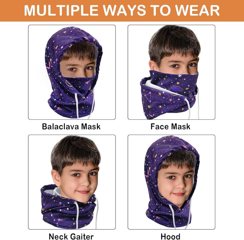 Ineetatu Kids Winter Balaclava Windproof Hats (2 Pack), Warm Fleece Ski Mask Neck Warmer for Boys & Girls, Adjustable Full Face Cover - Image 5
