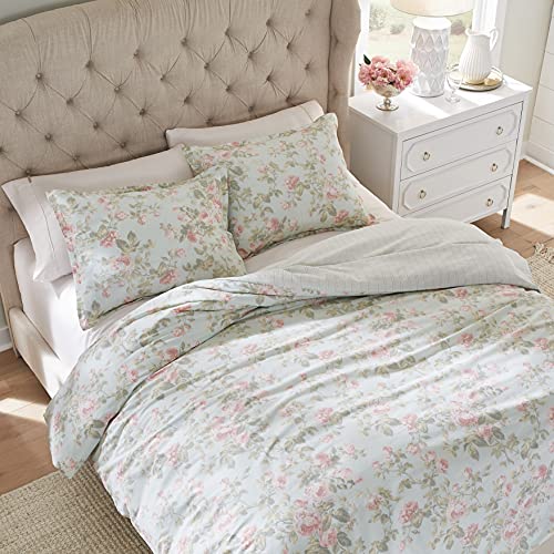 Laura Ashley Home - Queen Duvet Cover Set, Reversible Cotton Bedding with Matching Shams, Breathable Home Decor for All Seasons (Madelynn Blue, Queen) - Image 3
