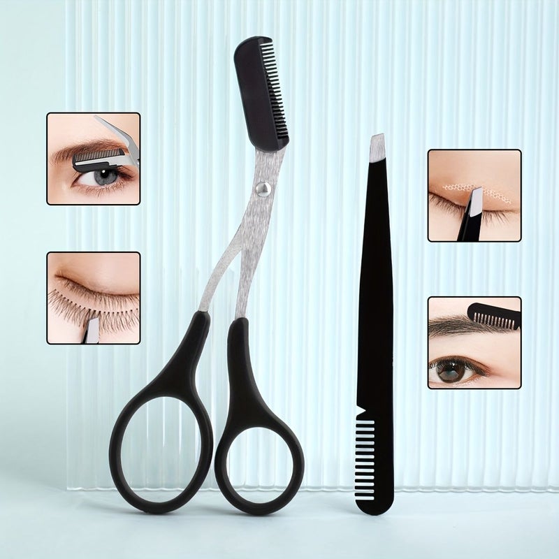 Stainless Steel 10pcs Eyebrow Trimming Tool Set With Scissors Razor Tweezers Comb - Image 5