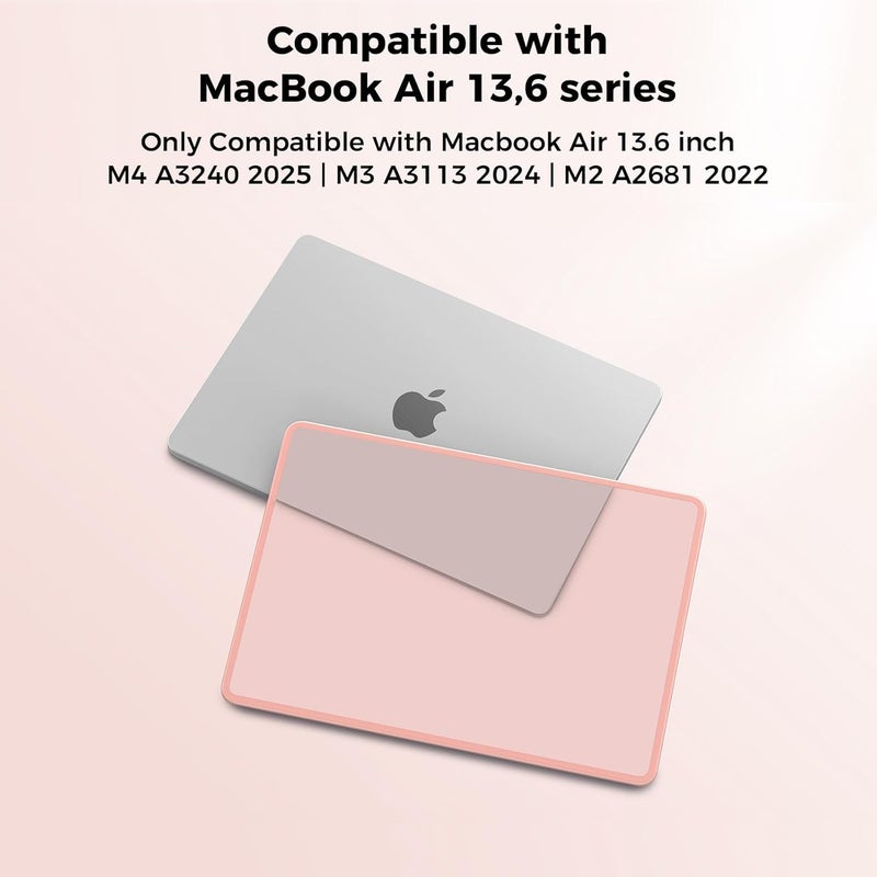 BlueSwan حافظة بلو سوان الصلبة متوافقة مع ماك بوك إير 13.6 بوصة 2022-2025، M4 M3 M2 A3240 A3113 A2681، إطار TPU مضاد للصدمات + غلاف PC غير لامع مضاد لبصمات الأصابع، غلاف لابتوب M2 M3 M4 إير 13 - وردي مطفي - Image 2