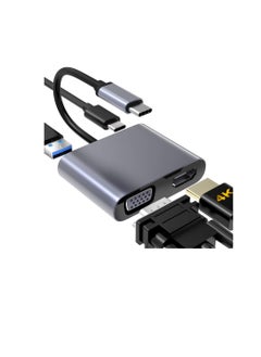Generic USB C to VGA HDMI Adapter, 4 in 1 Type C to 4K HDMI/VGA/USB 3.0/USB C PD Charging Multiport Hub Adapter Compatible with Macbook Pro/Air,Nintendo,Dell,HP,Samsung S8/S9,Huawei P30  - Image 1