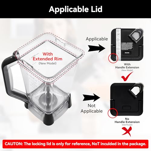 SettleDown Replacement Pitcher 72 oz XL Compatible with Ninja Blender (New Model) BL610,72oz Pitcher Blender Parts for Ninja BL710WM BL710WMC CO610B CO650B CT610,NEW Model Top Lid with Rim/Handle Extension ONLY - Image 4