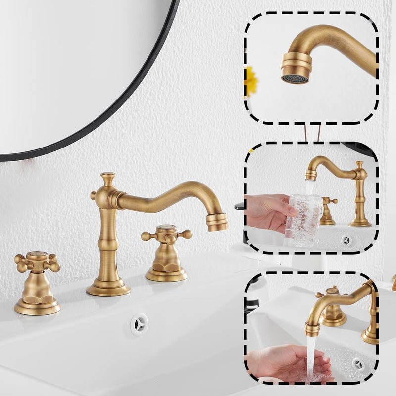 GGStudy 8 inch 2 Handles 3 Holes Widespread Bathroom Sink Faucet Antique Brass Bathroom Vanity Faucet Basin Mixer Tap Faucet Matching Metal Pop Up Drain with Overflow - Image 4