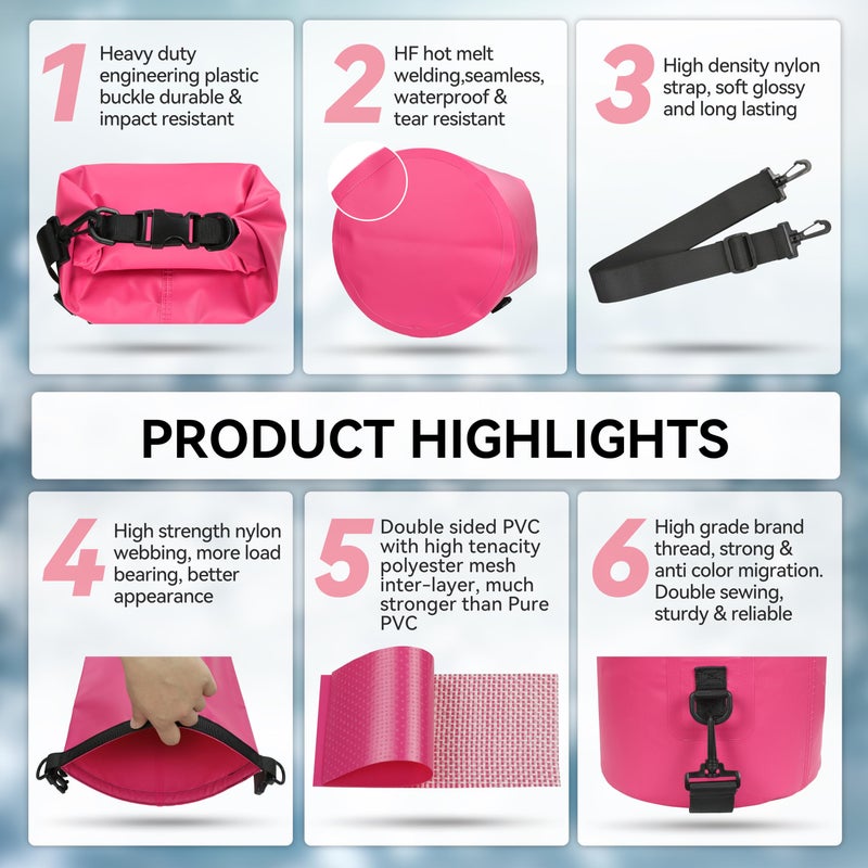 MARCHWAY Floating Waterproof Dry Bag Backpack 5L/10L/20L/30L/40L, Roll Top Sack Keeps Gear Dry for Kayaking, Rafting, Boating, Swimming, Camping, Hiking, Beach, Fishing (Pink, 10L) - Image 5