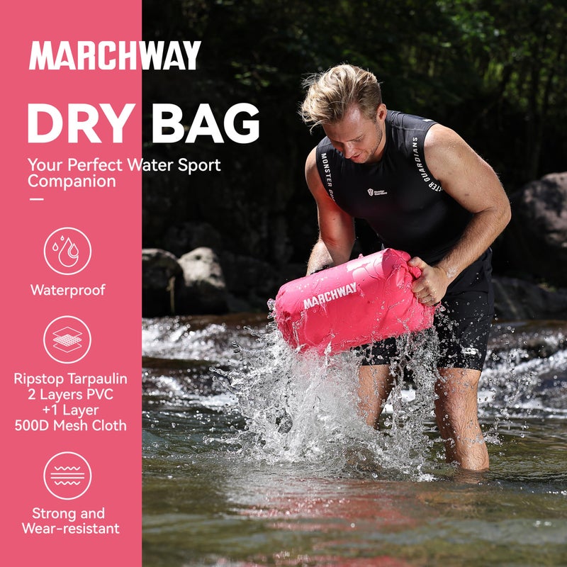 MARCHWAY Floating Waterproof Dry Bag Backpack 5L/10L/20L/30L/40L, Roll Top Sack Keeps Gear Dry for Kayaking, Rafting, Boating, Swimming, Camping, Hiking, Beach, Fishing (Pink, 10L) - Image 2