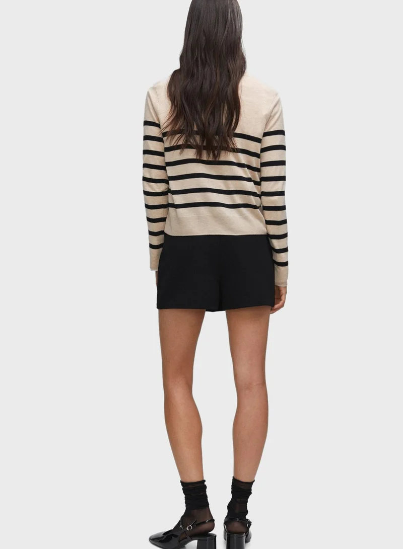 MANGO Striped V-Neck Sweater