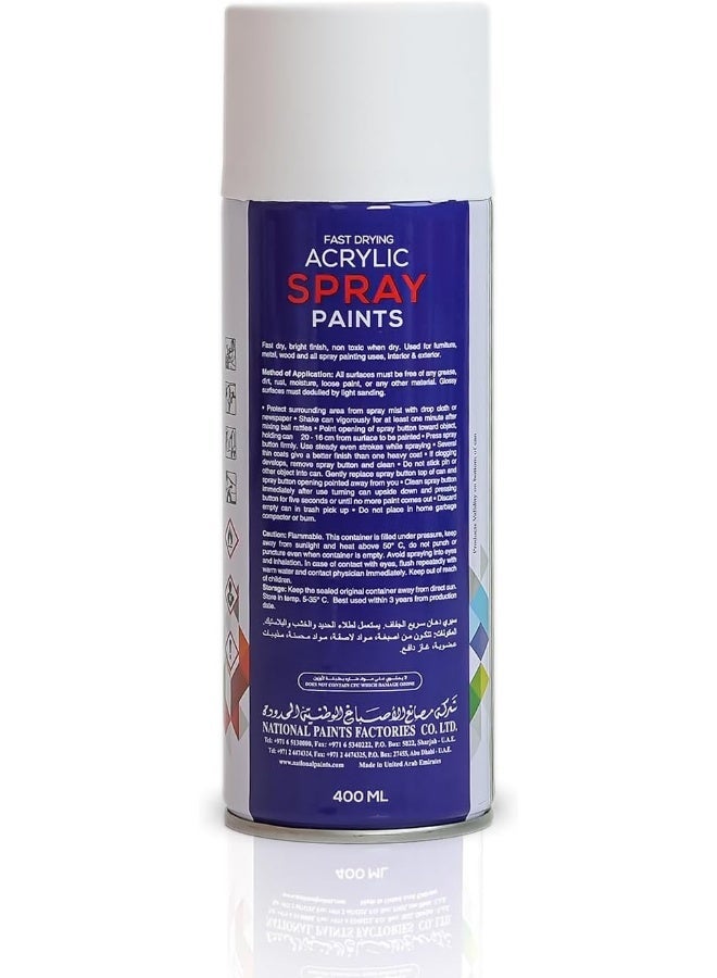 National Paints Fast Drying Acrylic Spray Paint, Premium Multi Surface Paint, Durable Finish, Easy to Use -  White 800 -400ML - Image 2