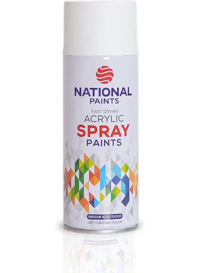 National Paints Fast Drying Acrylic Spray Paint, Premium Multi Surface Paint, Durable Finish, Easy to Use -  White 800 -400ML - Image 1