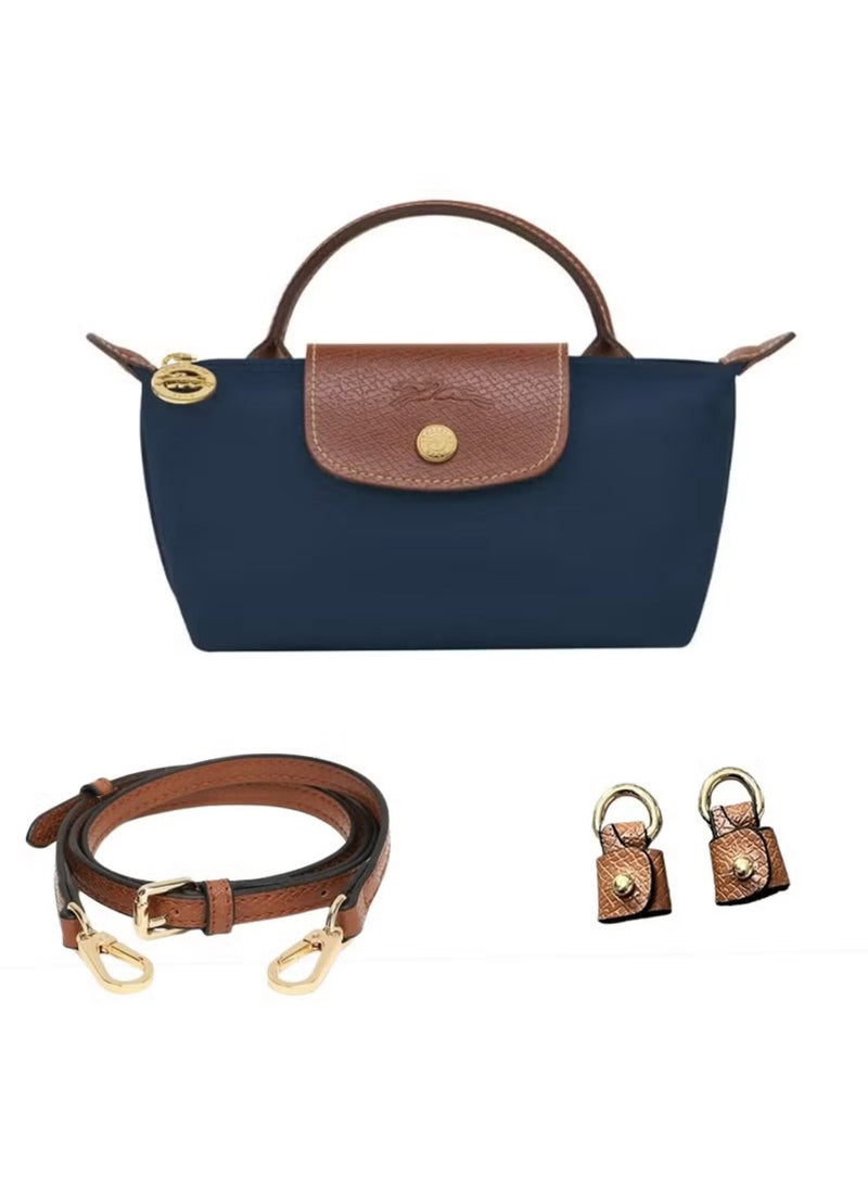 Longchamp Women's Classic Fashion Versatile Mini Makeup Bag Handbag Shoulder Bag Handheld Small Bag Classic navy blue  - Image 1