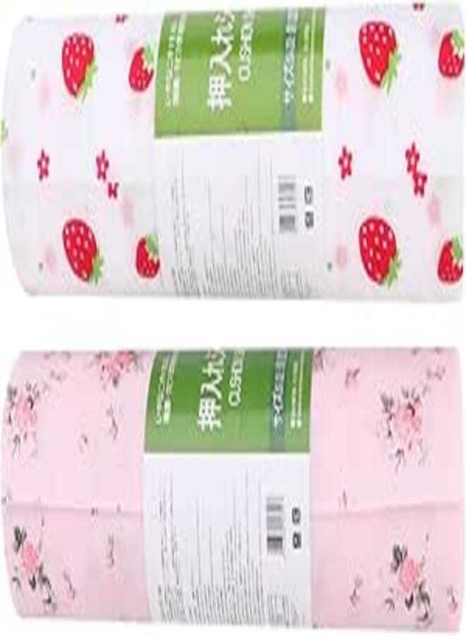 DOITOOL 2 Rolls Waterproof Shelf Liners Kitchen Drawer Mats Anti- Oil Rose Strawberry Printed Cupboard Pad Refrigerator Liners Table Place Mat for Kitchen Cabinet