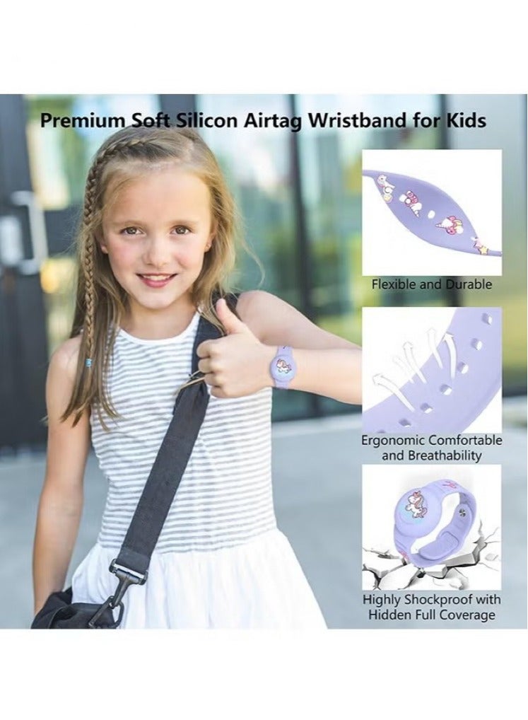 AirTag Bracelet for Kids, Waterproof Cute Cartoon Air tag Holder for Kids with Soft Silicone Full Coverage Anti-Lost Hidden Airtag Wristband Accessories for Child (Purple)  - Image 3