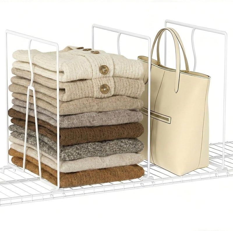 SortNStore Wire Shelf Dividers for Closet: 16-inch Tall 12-inch Deep 6 Pack Wire Rack Accessories - Adjustable Purse Organizer for Sweaters Clothes Towels- Metal Linen Closet Pantry Separators - Image 1