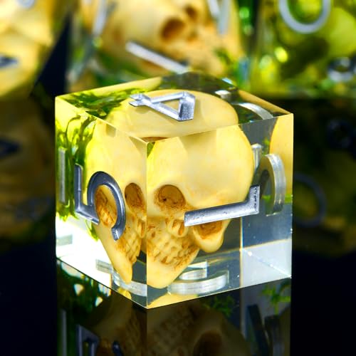 Froggod Moss Skull DND Dice Set 7Pcs Sharp Edge DD Dice with Gift Box for for Dungeons and Dragons Resin D and D Role Playing Dice D20 D12 D10 D8 D6 D4 Transparent - Image 1