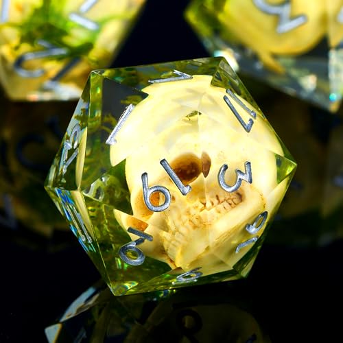 Froggod Moss Skull DND Dice Set 7Pcs Sharp Edge DD Dice with Gift Box for for Dungeons and Dragons Resin D and D Role Playing Dice D20 D12 D10 D8 D6 D4 Transparent - Image 5