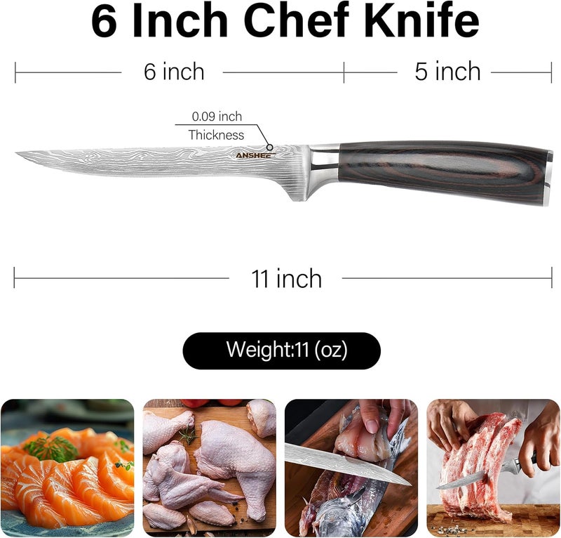anshee 6 Inch Boning Knife - High Carbon Stainless Steel Sharp Fillet & Trimming Knife, Multipurpose Wood Handle Blade with Sheath & Gift Box for Meat, Fish & Deboning (Home & Restaurant Use) - Image 2