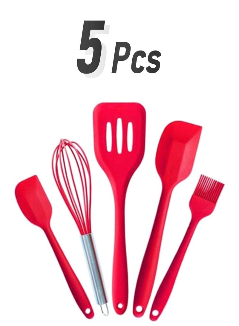 إسكدنيا طقم أدوات مطبخ مقاومة للحرارة مكون من 5 قطع أحمر/فضي - Image 1