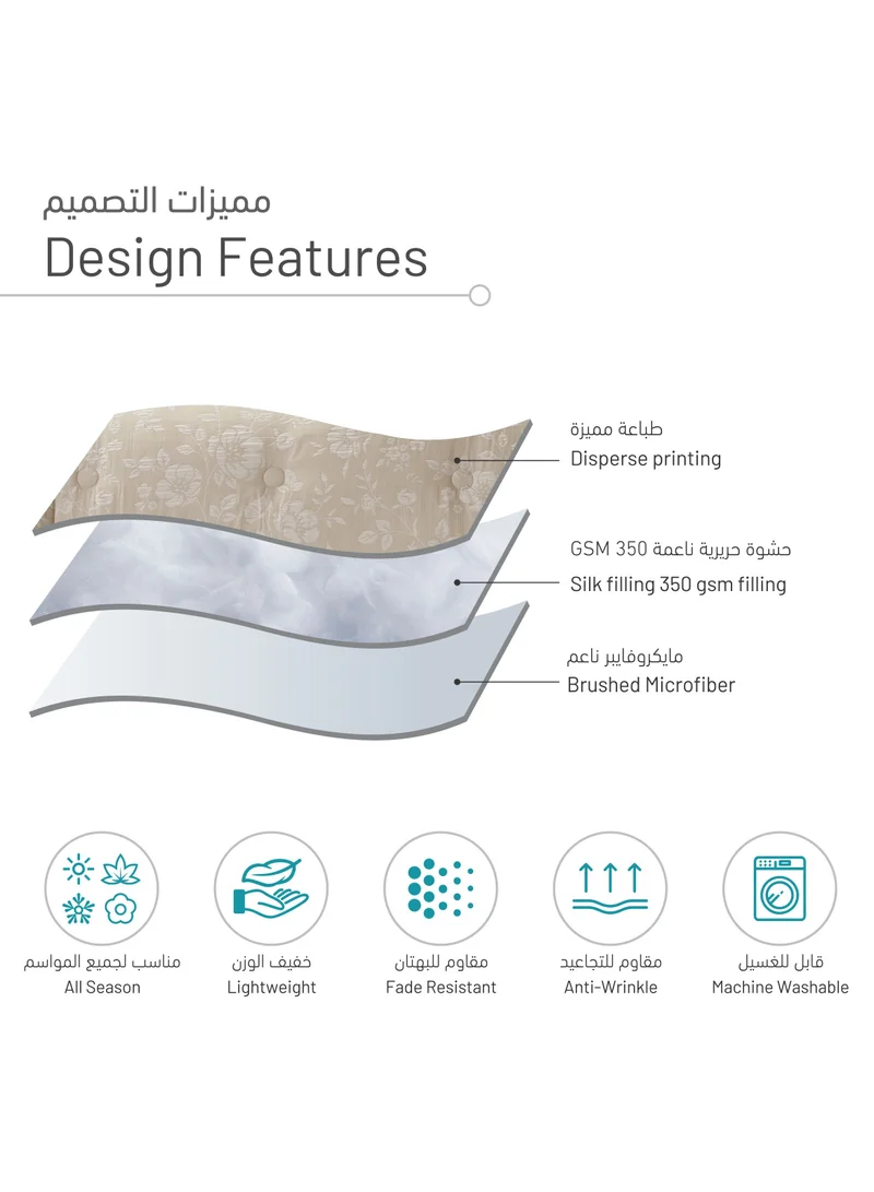 Donetella Bedding Comforter Set 8-Pcs King Size Solid Yarn Dyed Bed Set Fits (200x200 Cm) All Season 350GSM Feather Silk Fill, Linen