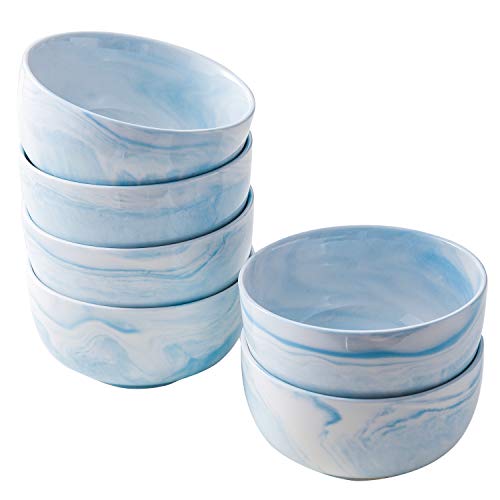 Yundu 14 Ounce Blue Marble Porcelain Bowls Ice Cream, Dessert, Cereal Bowls, Microwave and Dishwasher Safe, Set of 6 - Image 1