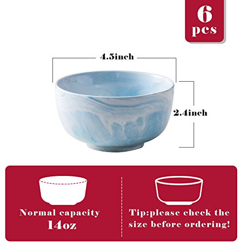 Yundu 14 Ounce Blue Marble Porcelain Bowls Ice Cream, Dessert, Cereal Bowls, Microwave and Dishwasher Safe, Set of 6 - Image 3