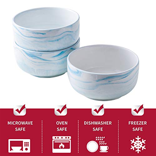 Yundu 14 Ounce Blue Marble Porcelain Bowls Ice Cream, Dessert, Cereal Bowls, Microwave and Dishwasher Safe, Set of 6 - Image 4