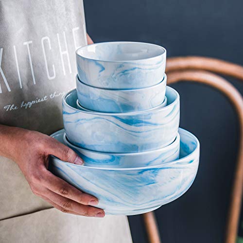 Yundu 14 Ounce Blue Marble Porcelain Bowls Ice Cream, Dessert, Cereal Bowls, Microwave and Dishwasher Safe, Set of 6 - Image 5