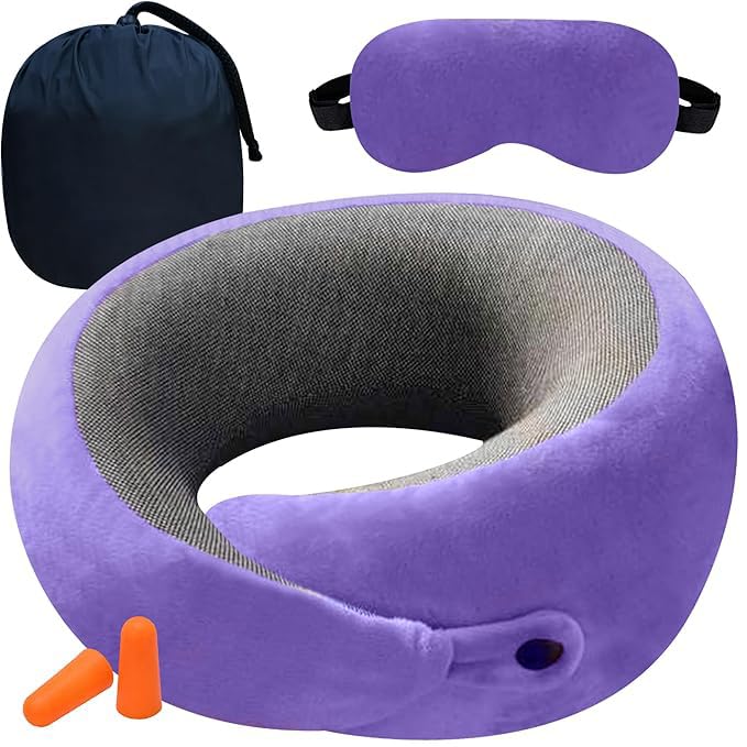 BigPlayer BigPlayer Premium Neck Pillow with Eye Mask and Carry Bag Neck Rest Air Pillow Travel Essential Car Pillow Flight and Travel Accessory Pillow for Neck Pain Relief - Image 1