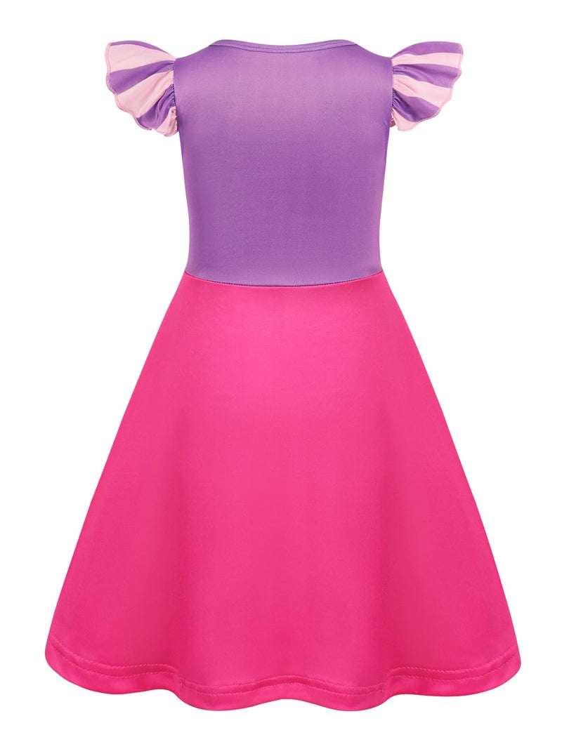 Jurebecia Girls Nightgowns Princess Nightgown Ruffle Sleeve Nightdress Pajamas for Kids Sleep Wear Nightie Dress Size 4t 3-4 Years Purple Pink - Image 2