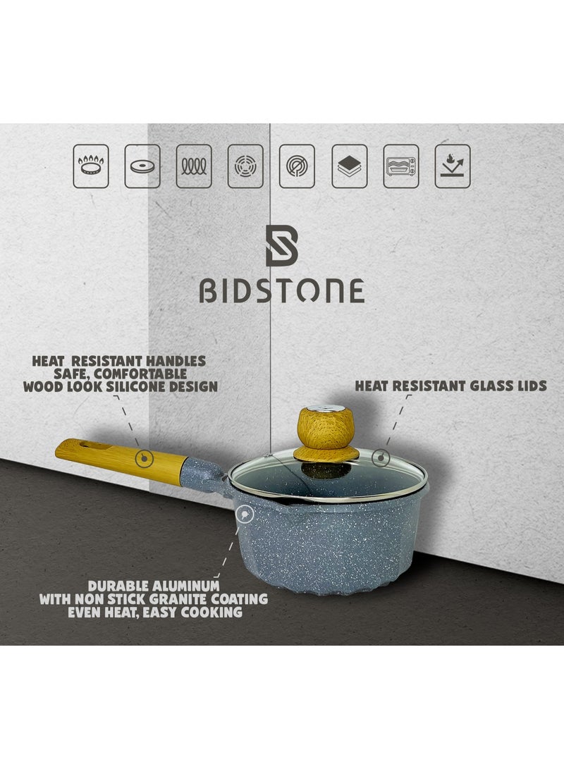 Bidstone 18 cm Non-Stick Gray Saucepan (1.5L) – Scratch Resistant, Induction Base, Wooden Handle, PTFE/PFOA-Free – Elegant Speckled Design - Image 2
