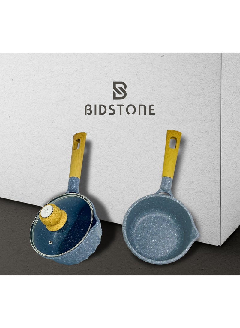 Bidstone 18 cm Non-Stick Gray Saucepan (1.5L) – Scratch Resistant, Induction Base, Wooden Handle, PTFE/PFOA-Free – Elegant Speckled Design - Image 3