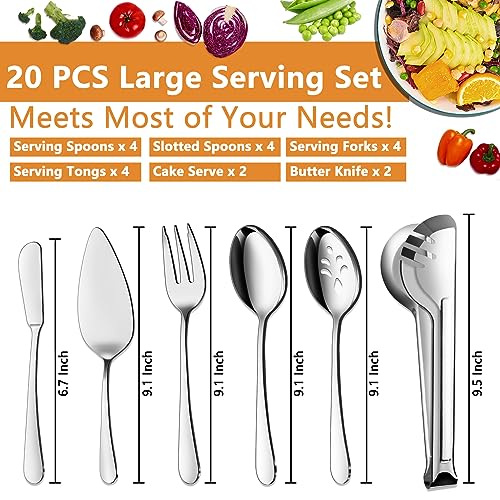 BEWOS Serving Utensils, 20-Piece Large Serving set, Serving Spoons, Slotted Spoons, Serving Tongs & Forks, Cake Server, Butter Knife, Stainless Steel Serving Utensils Set for Parties, Dishwasher Safe - Image 2