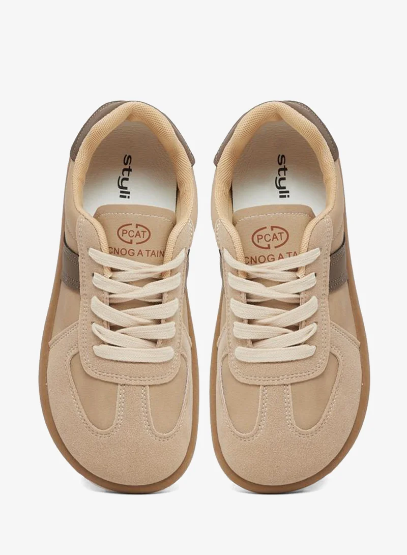 Styli  Panelled Lace Up Sneakers for Women | Best Price UAE